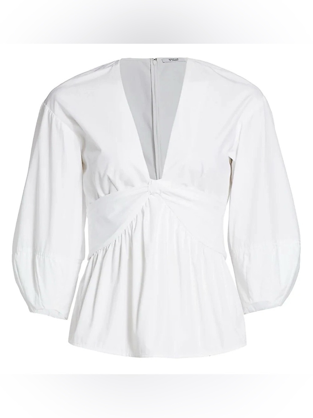 Derek Lam Poplin Top White Deep-V Twist Peplum Blouse Cotton Zip Back H16
